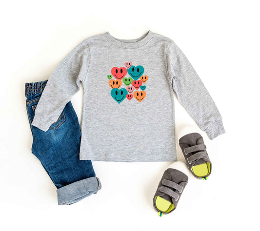 Distressed Smiley Hearts | Toddler Long Sleeve Tee by The Juniper Shop