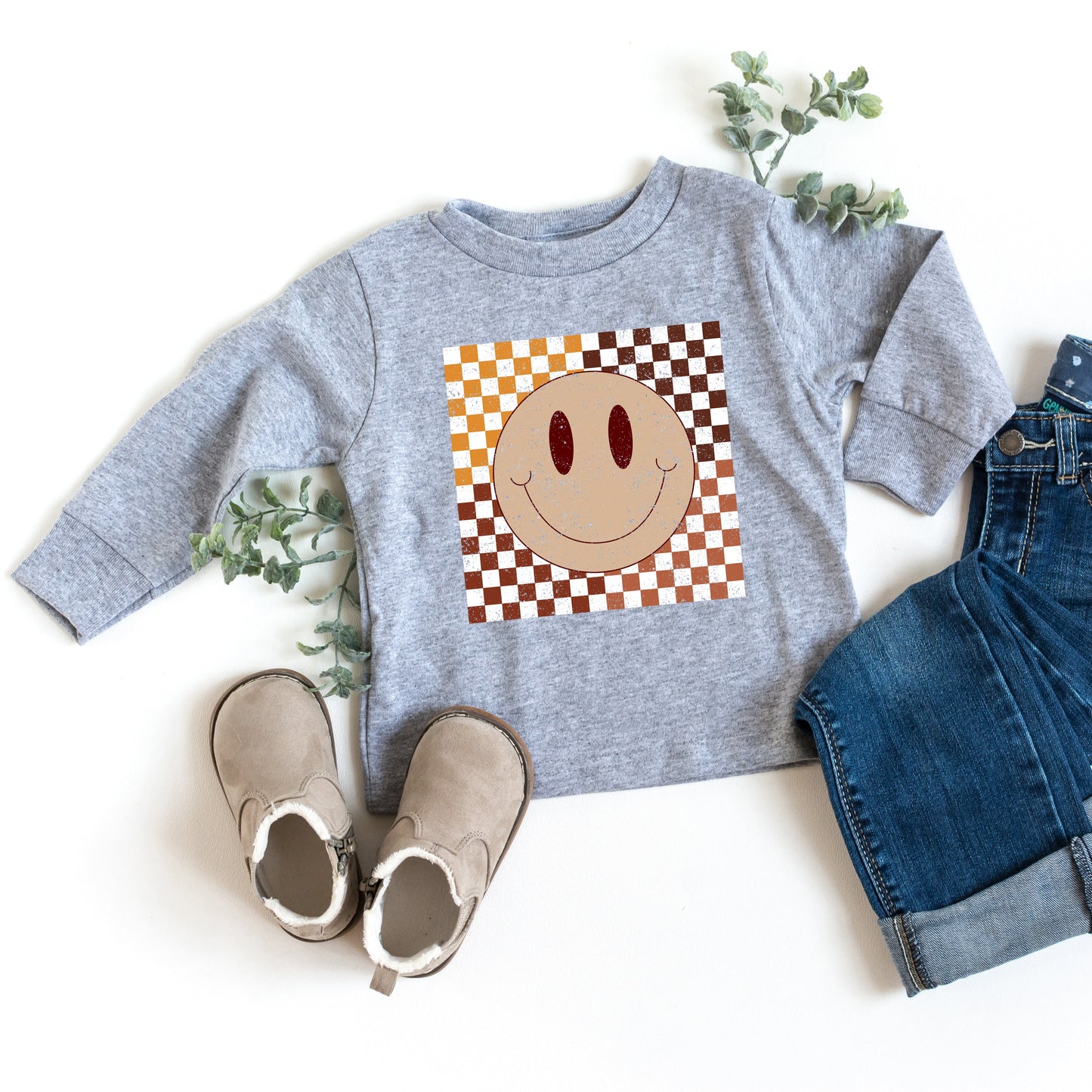 Fall Checkered Smiley | Toddler Long Sleeve Tee by The Juniper Shop