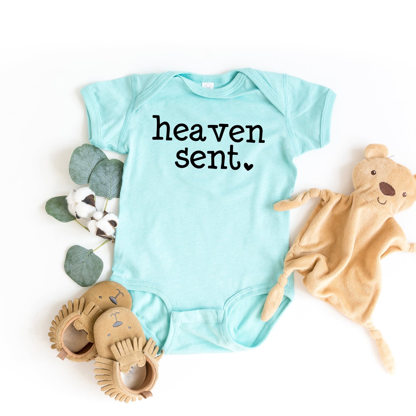 Heaven Sent Heart | Baby Graphic Short Sleeve Onesie by The Juniper Shop