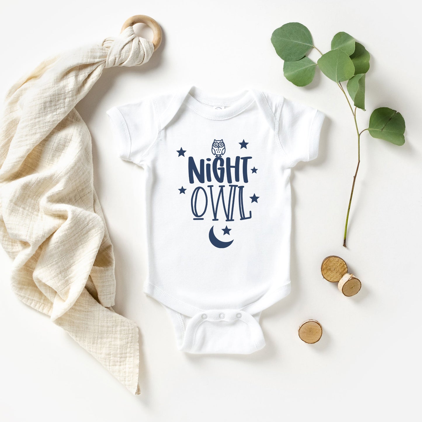 Night Owl | Baby Graphic Short Sleeve Onesie by The Juniper Shop