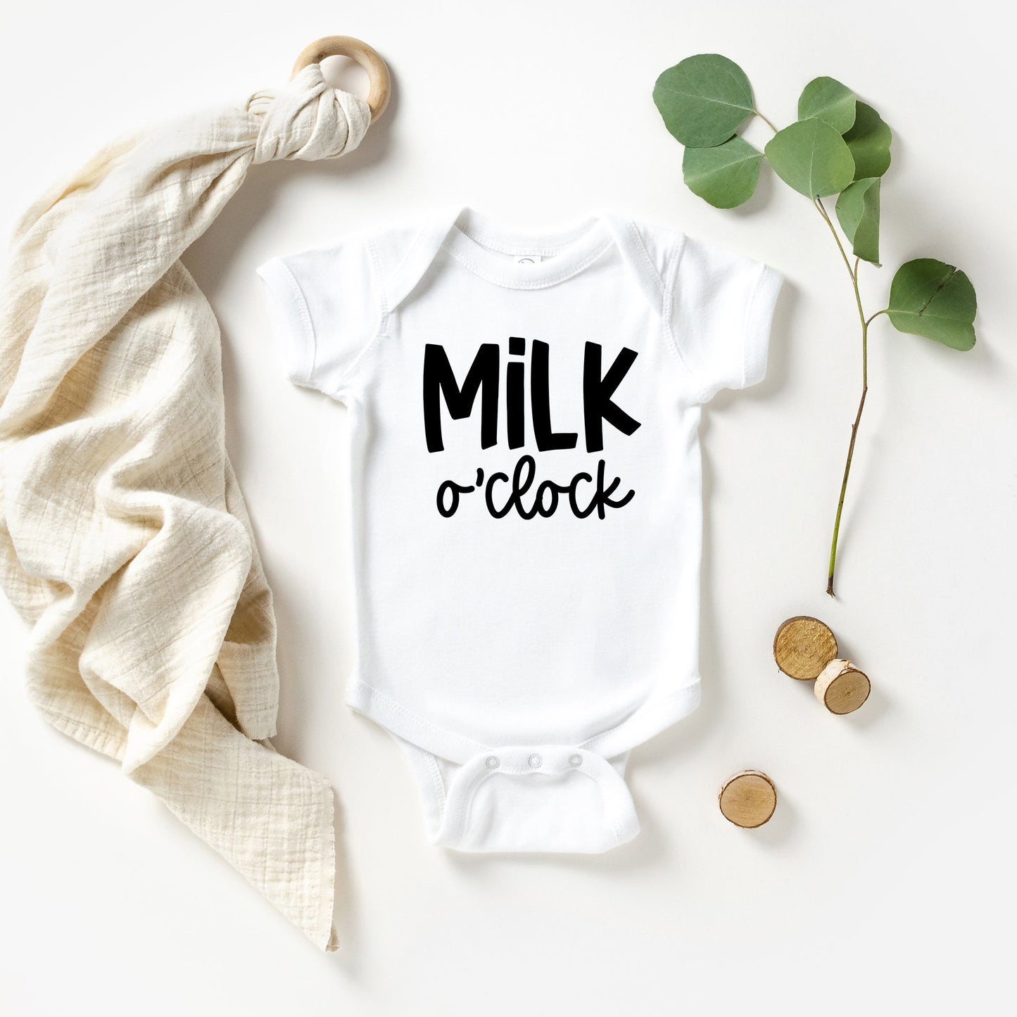 Milk O'Clock | Baby Graphic Short Sleeve Onesie by The Juniper Shop