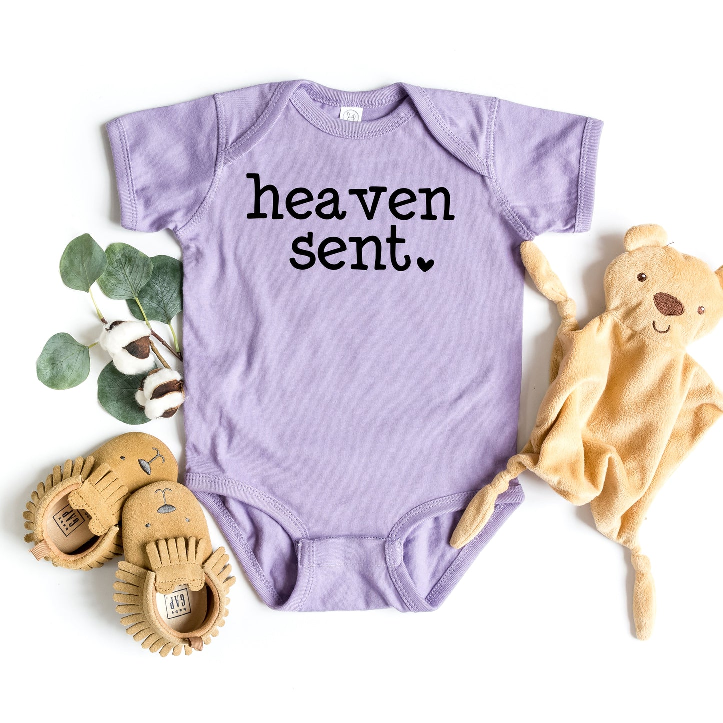 Heaven Sent Heart | Baby Graphic Short Sleeve Onesie by The Juniper Shop