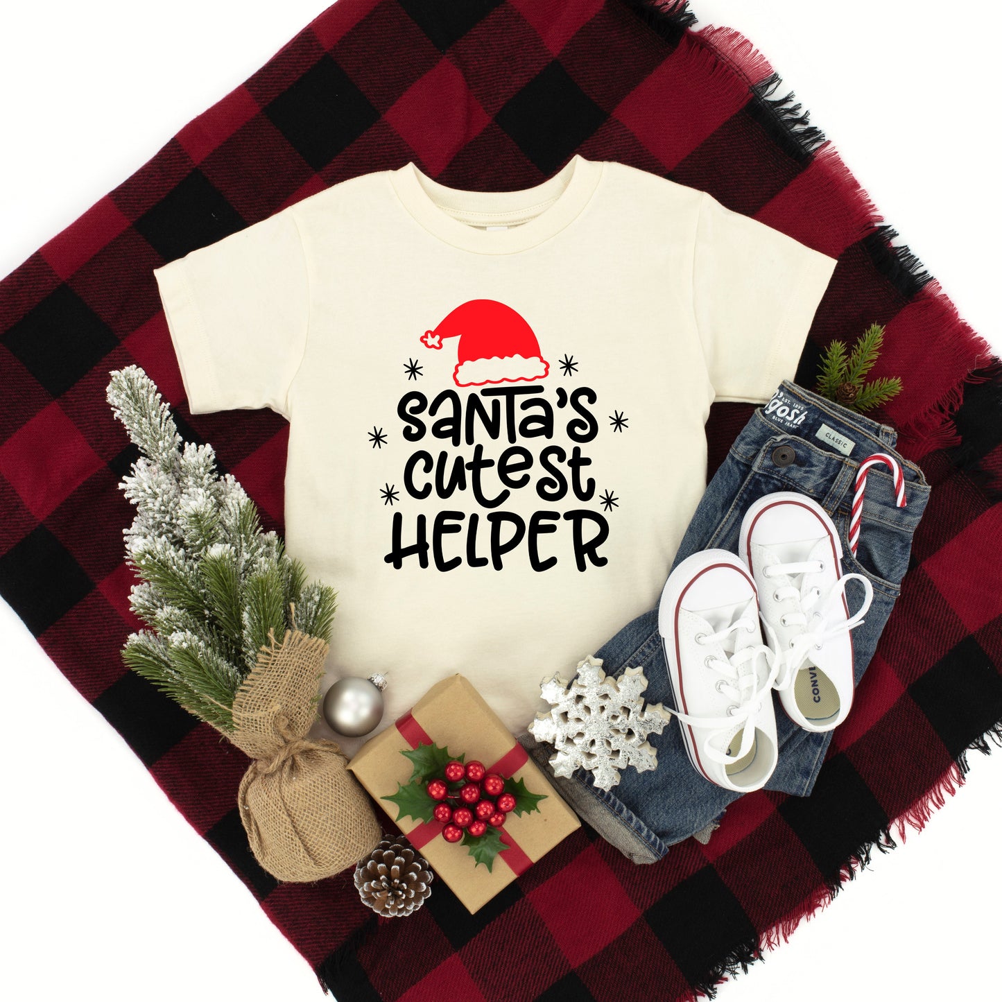 Santa's Cutest Helper | Youth Graphic Short Sleeve Tee by The Juniper Shop