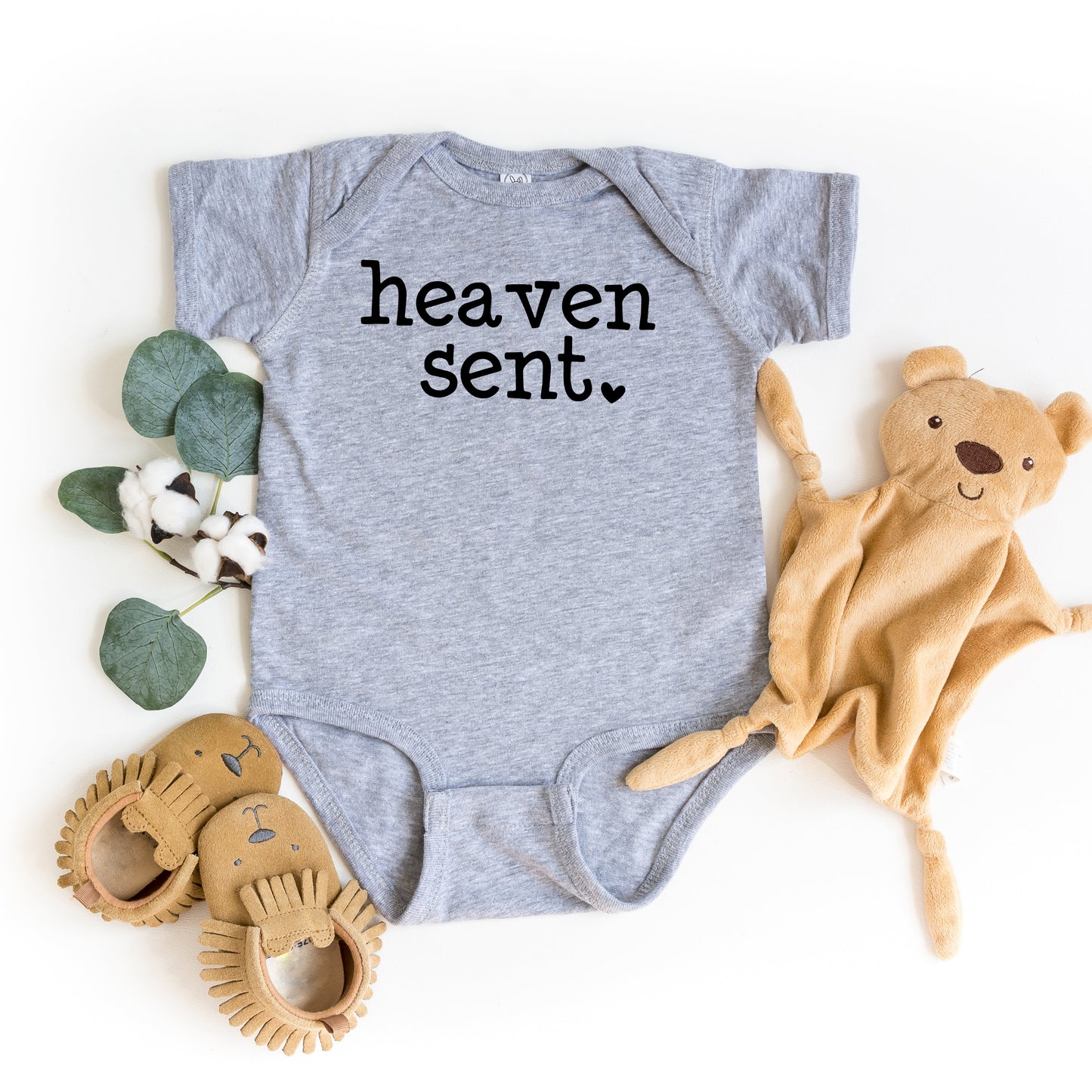 Heaven Sent Heart | Baby Graphic Short Sleeve Onesie by The Juniper Shop