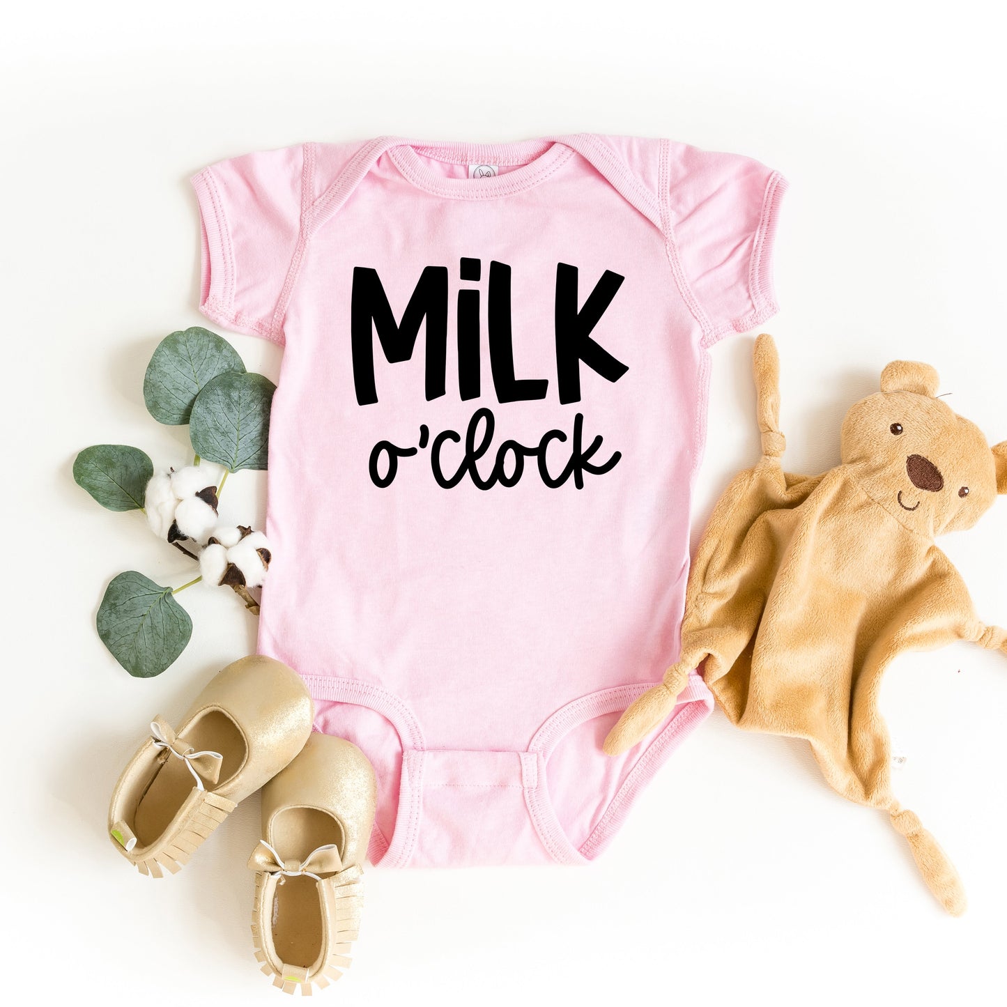 Milk O'Clock | Baby Graphic Short Sleeve Onesie by The Juniper Shop