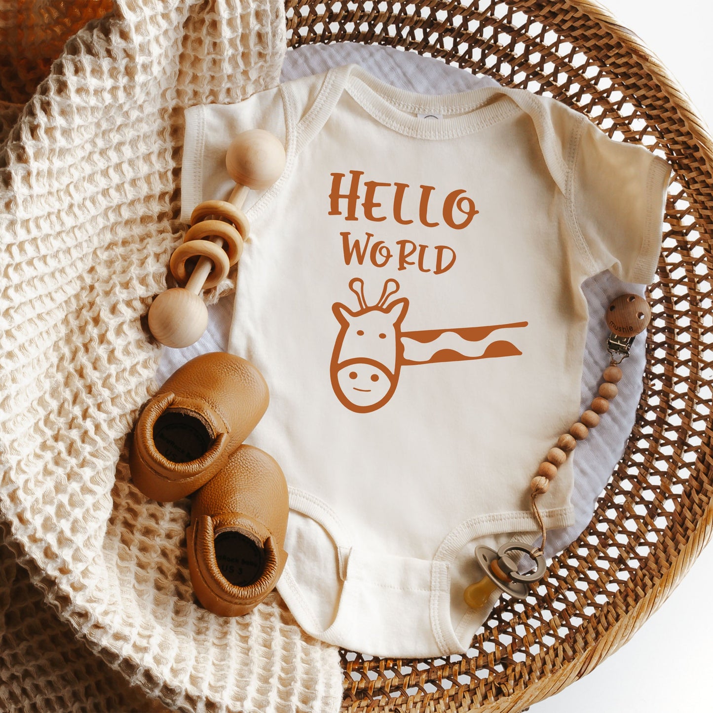 Hello World Giraffe | Baby Graphic Short Sleeve Onesie by The Juniper Shop