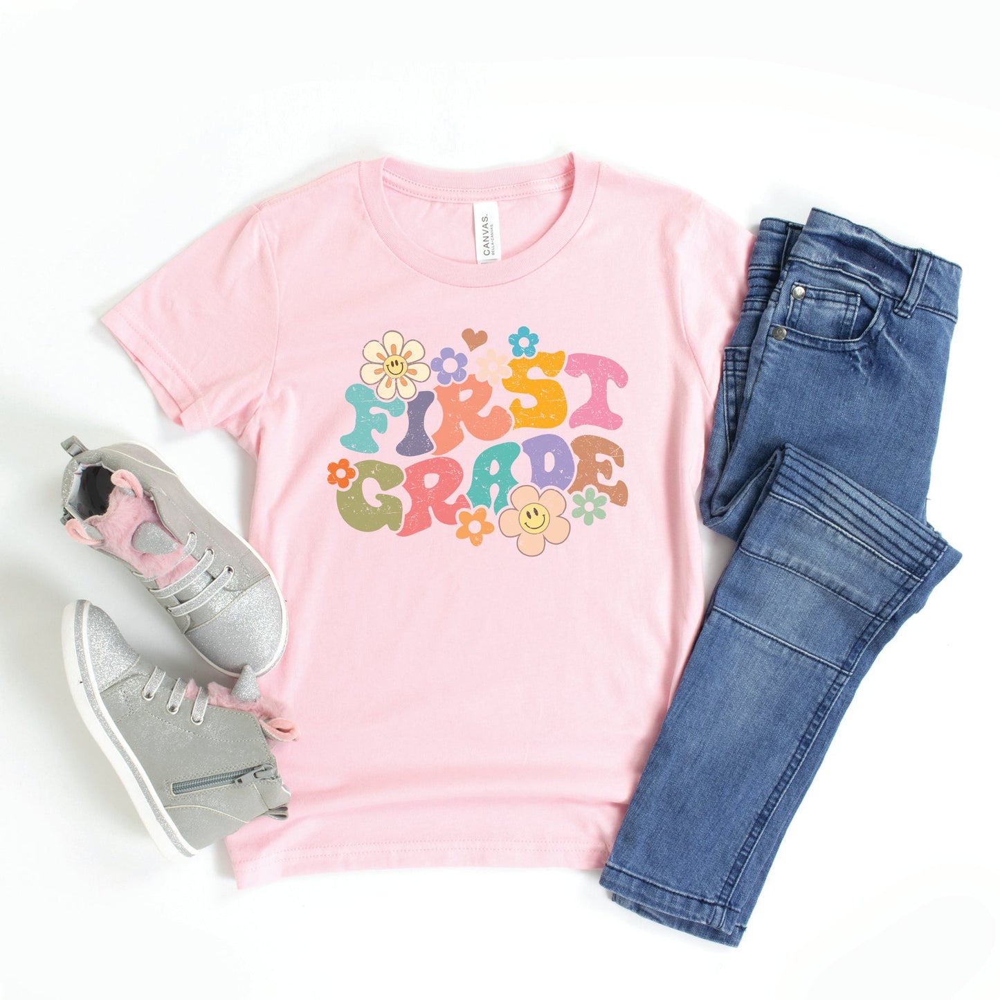 First Grade Flowers | Toddler Graphic Short Sleeve Tee by The Juniper Shop