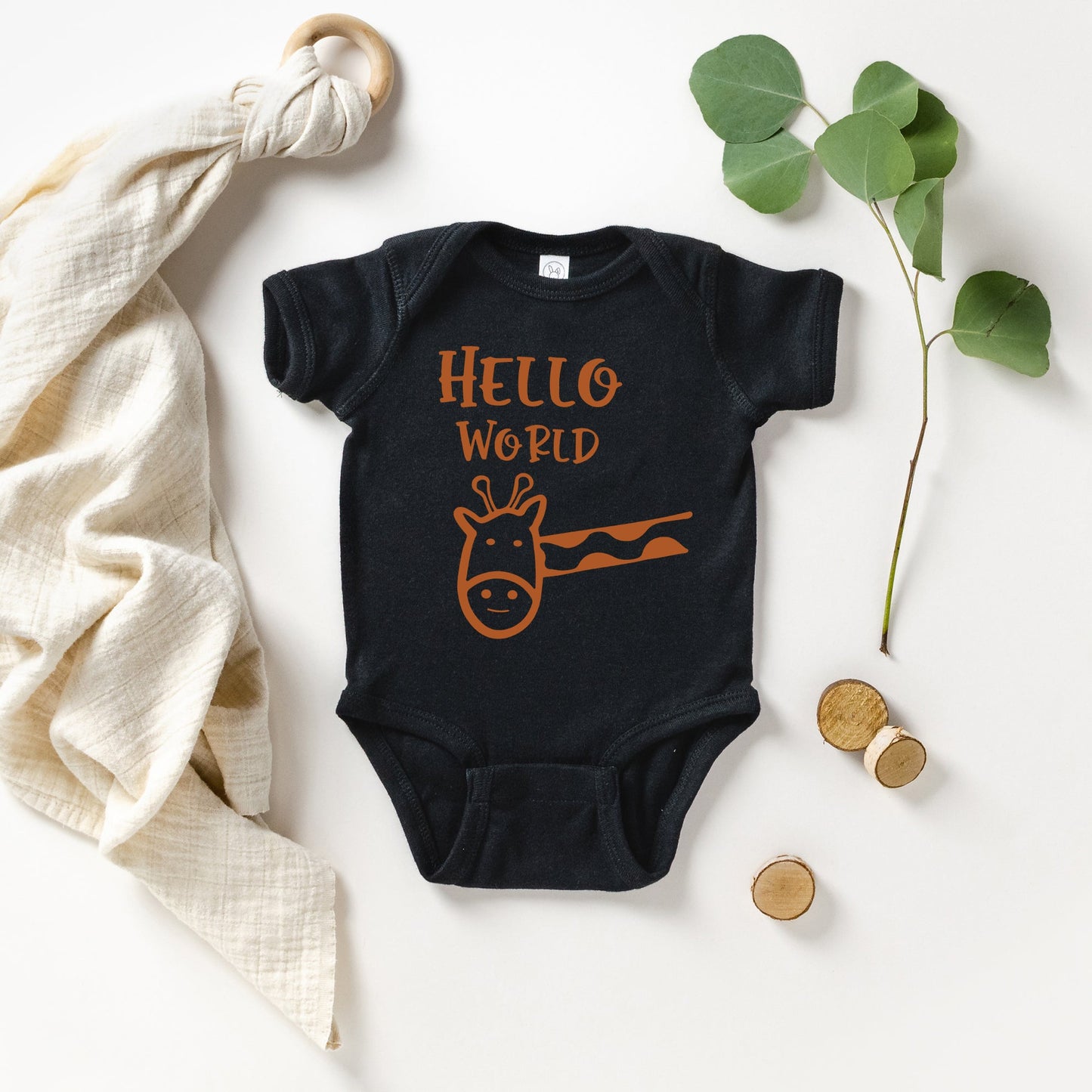 Hello World Giraffe | Baby Graphic Short Sleeve Onesie by The Juniper Shop