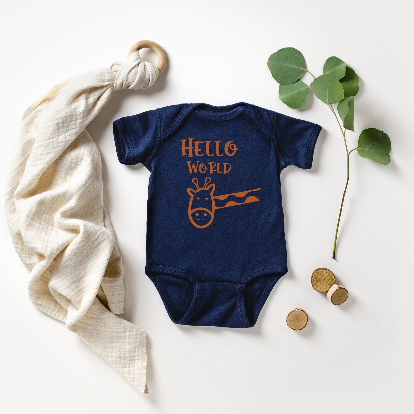 Hello World Giraffe | Baby Graphic Short Sleeve Onesie by The Juniper Shop