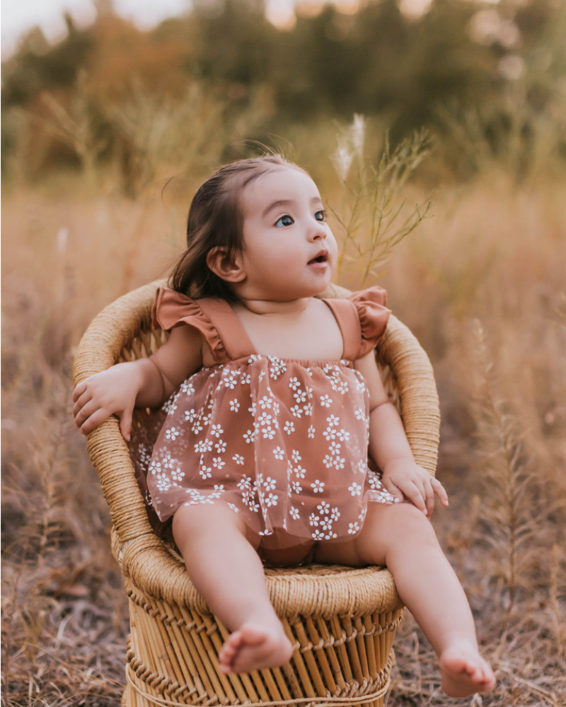 Dixie Dress Romper - Mocha Daisies by Bailey's Blossoms