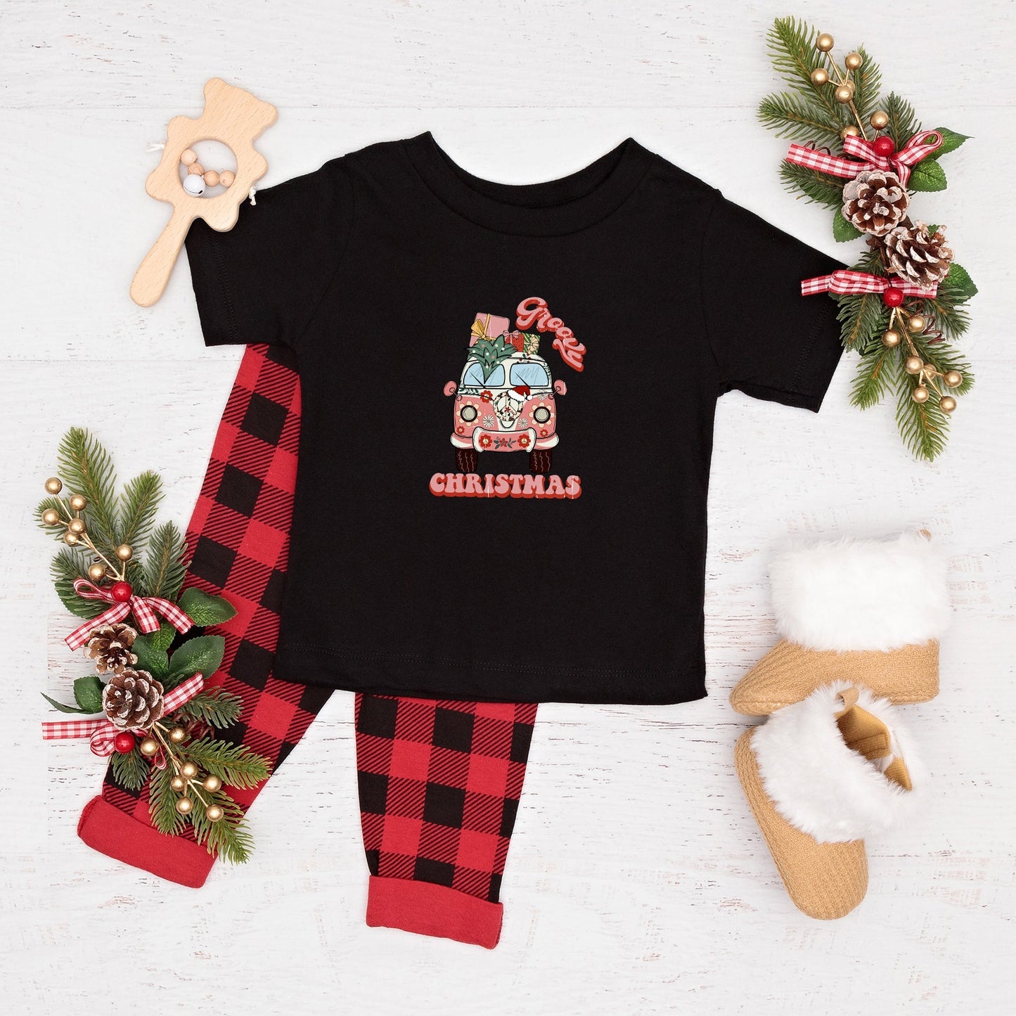 Retro Van Groovy Christmas | Toddler Short Sleeve Crew Neck by The Juniper Shop