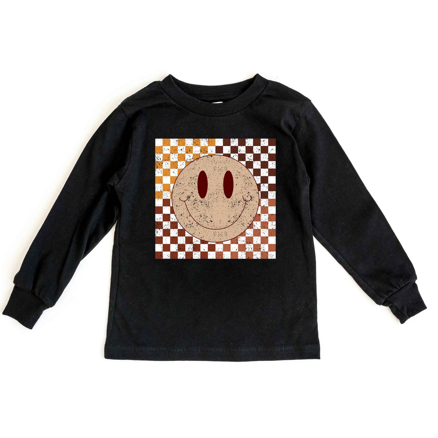 Fall Checkered Smiley | Toddler Long Sleeve Tee by The Juniper Shop