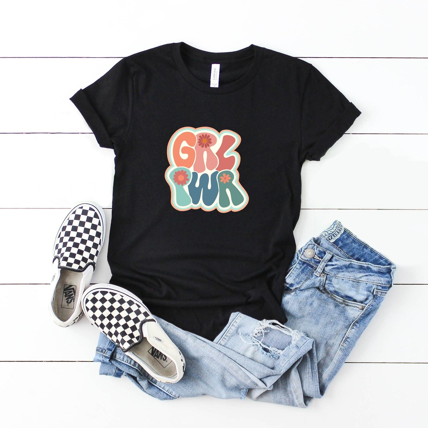 Retro Girl Power Colorful | Youth Short Sleeve Crew Neck by The Juniper Shop