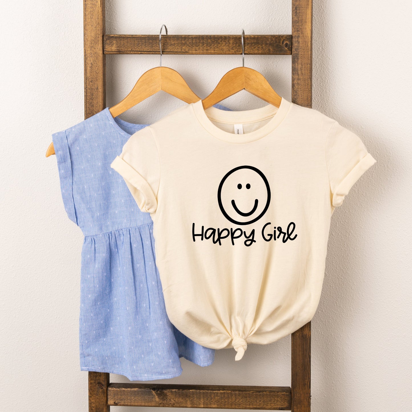 Happy Girl Smiley Face | Toddler Short Sleeve Crew Neck by The Juniper Shop