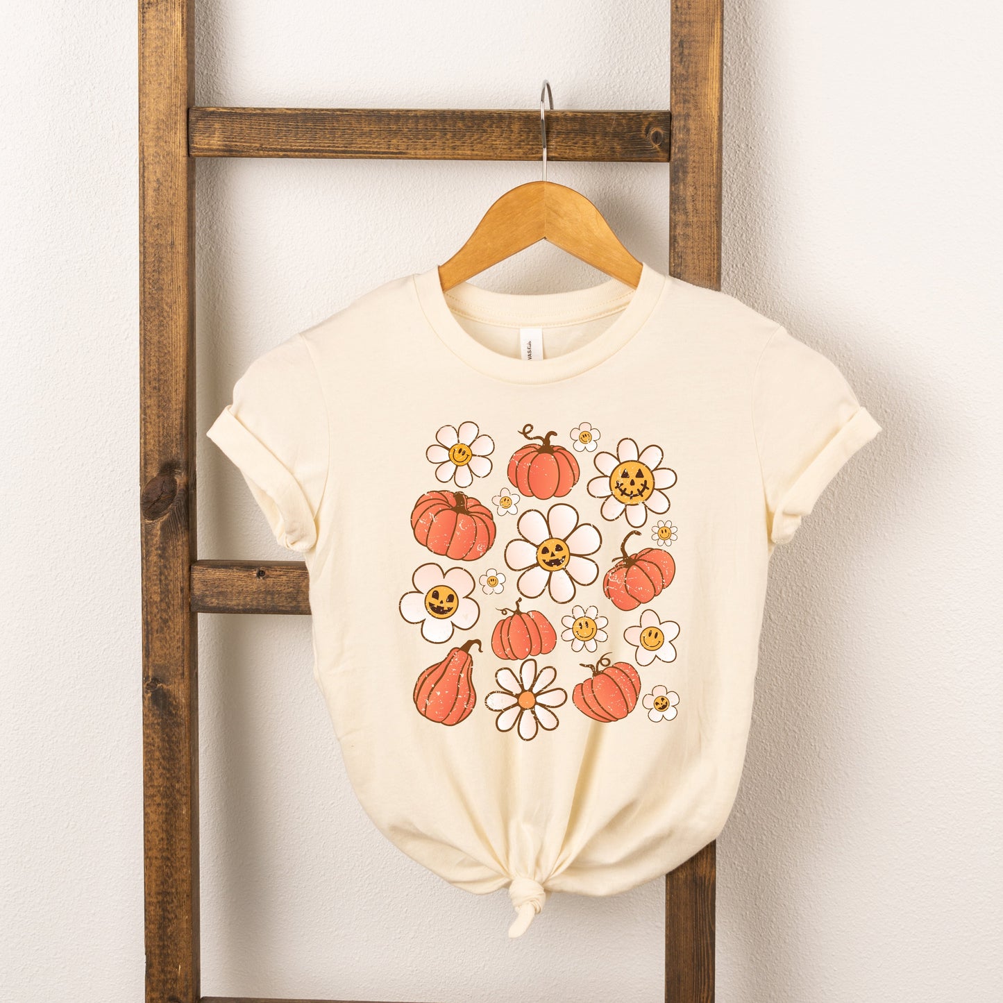 Distressed Flowers And Pumpkins | Toddler Short Sleeve Crew Neck by The Juniper Shop