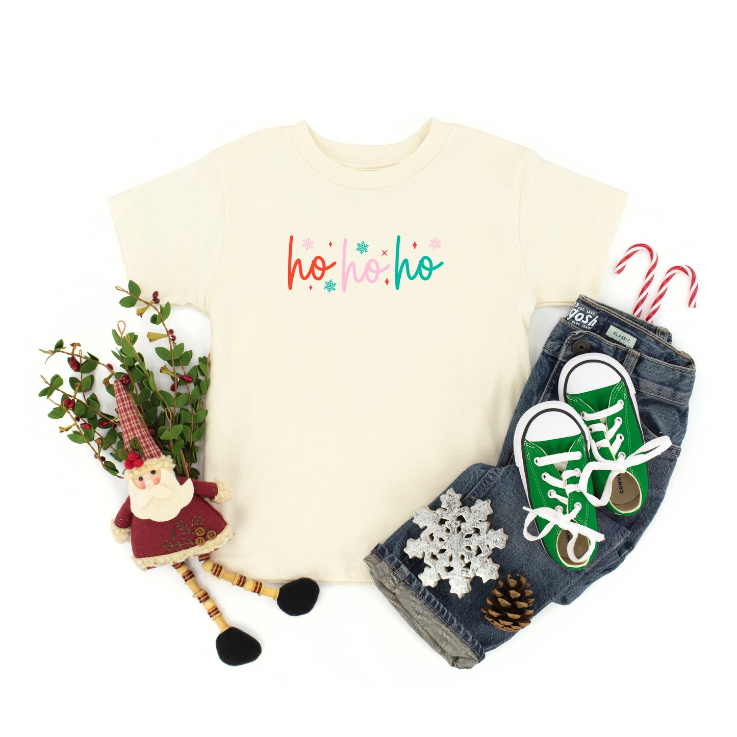 Ho Ho Ho Colorful | Toddler Short Sleeve Crew Neck by The Juniper Shop