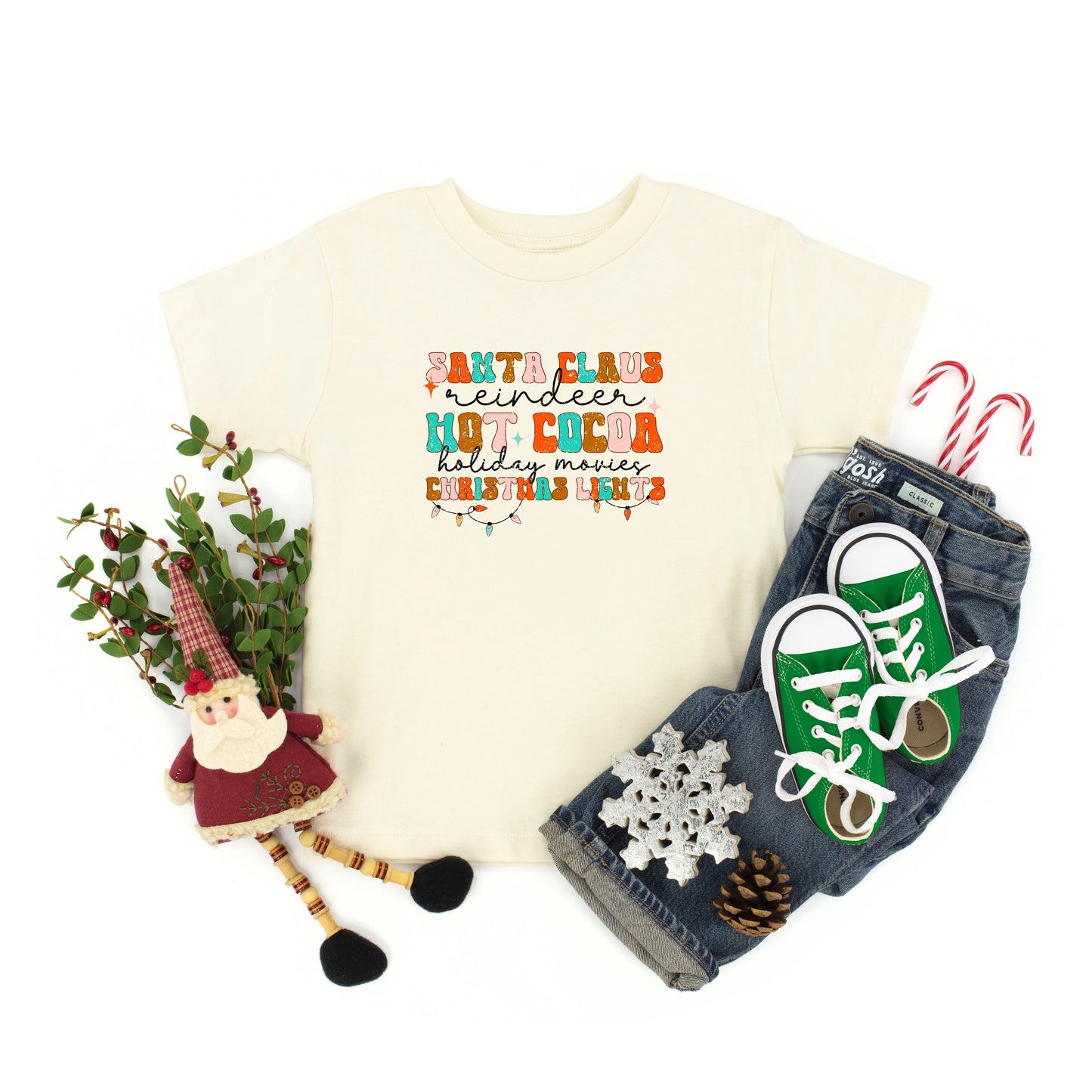 Santa Cocoa Christmas Lights | Toddler Short Sleeve Crew Neck by The Juniper Shop