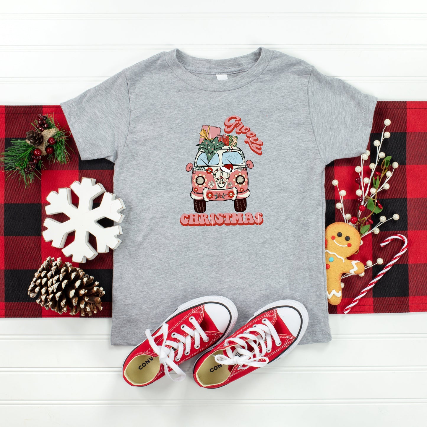 Retro Van Groovy Christmas | Toddler Short Sleeve Crew Neck by The Juniper Shop