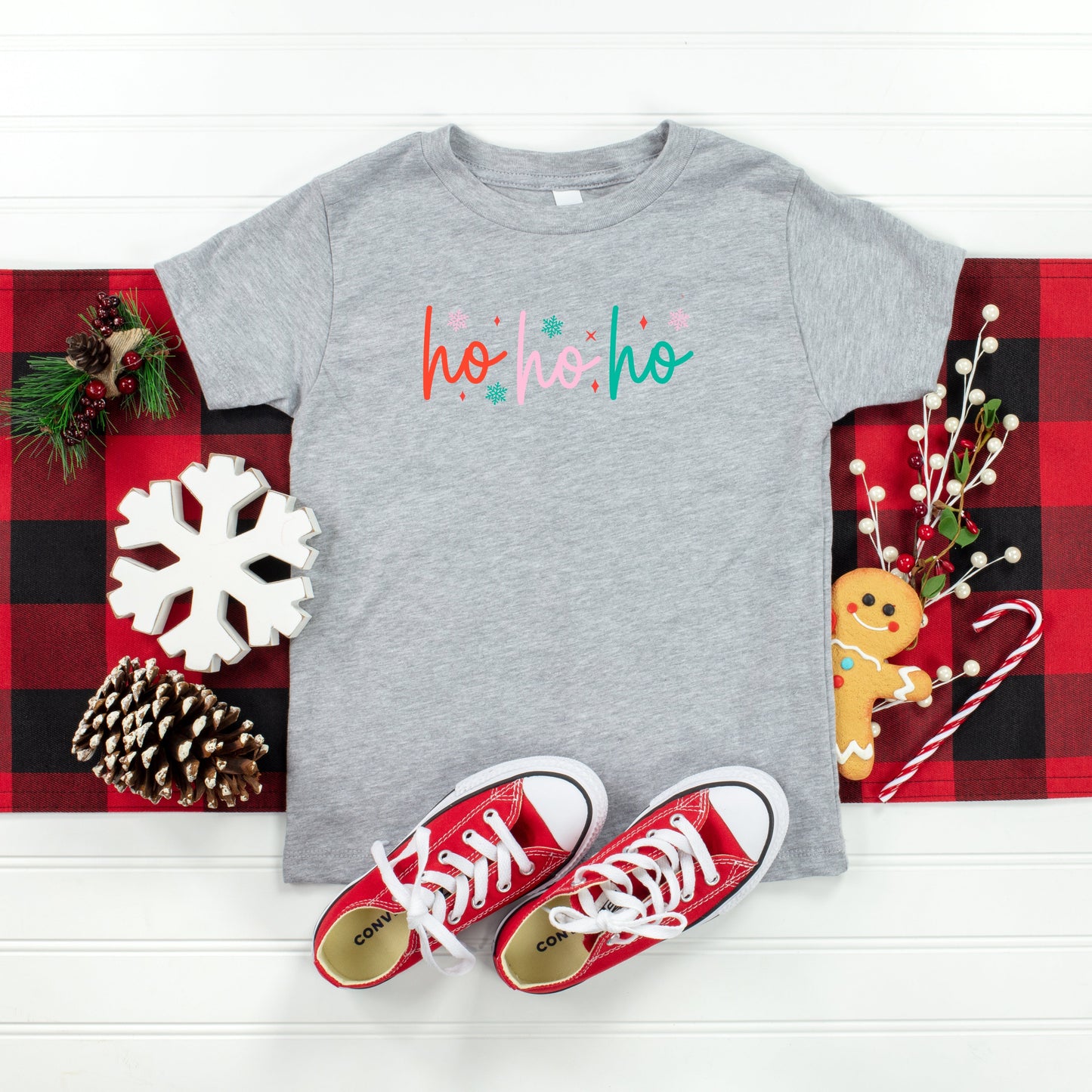 Ho Ho Ho Colorful | Toddler Short Sleeve Crew Neck by The Juniper Shop