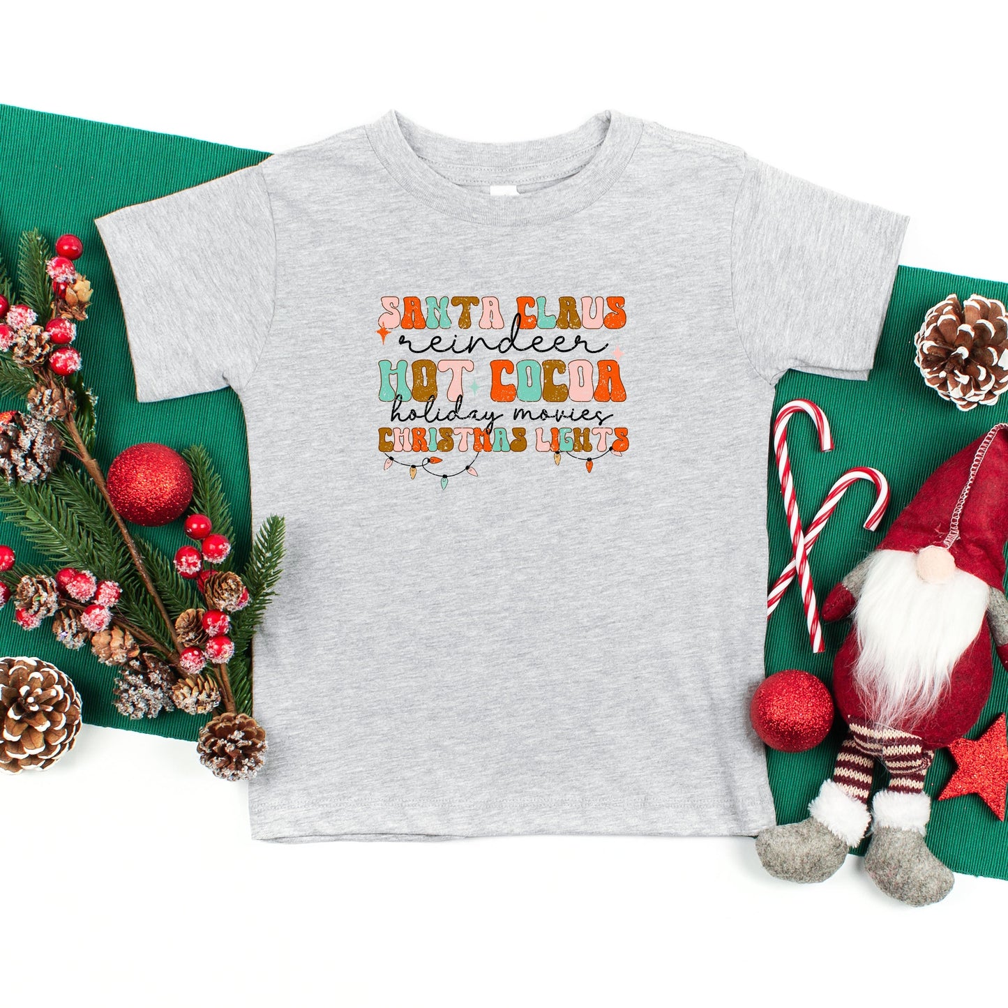 Santa Cocoa Christmas Lights | Toddler Short Sleeve Crew Neck by The Juniper Shop