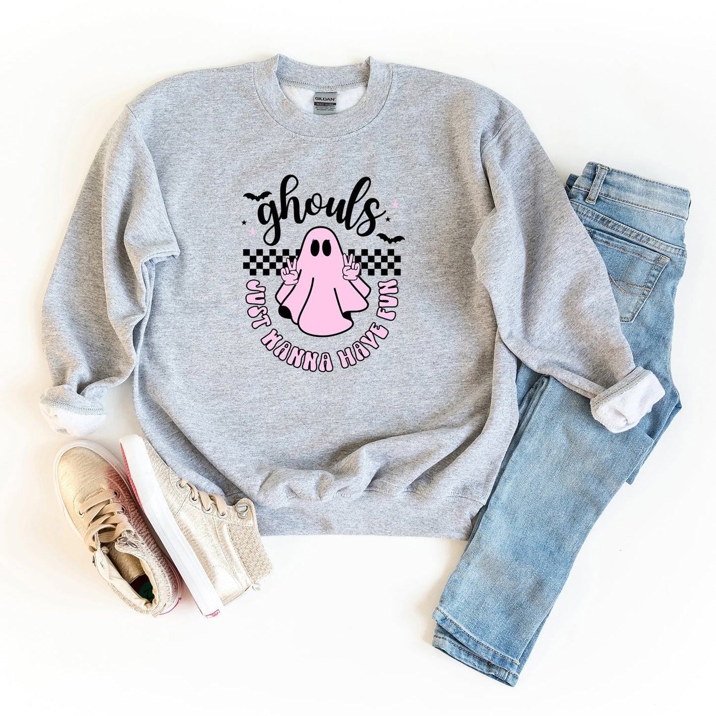 Just Wanna Have Fun Checkered | Youth Graphic Sweatshirt by The Juniper Shop