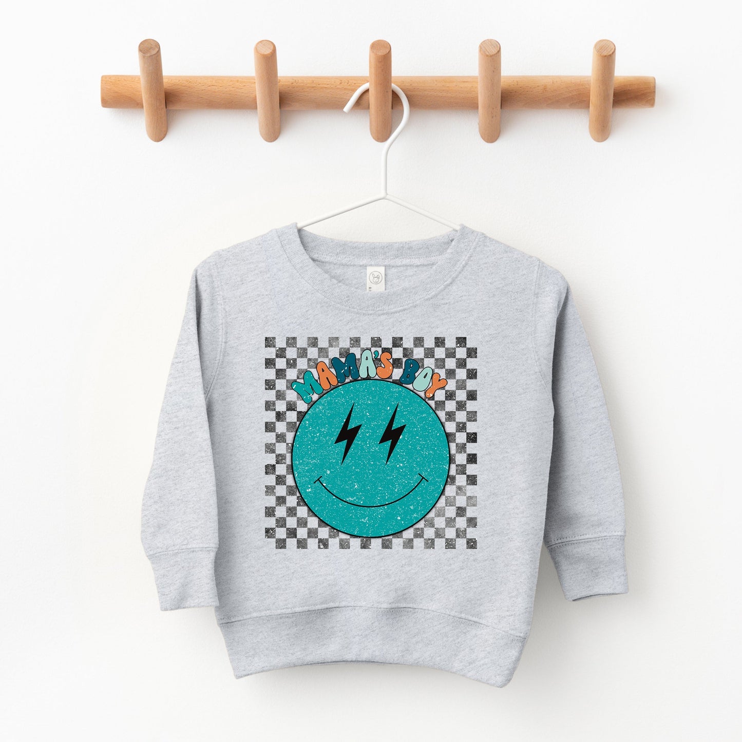 Mama's Boy Checkered Smiley Face | Toddler Sweatshirt by The Juniper Shop