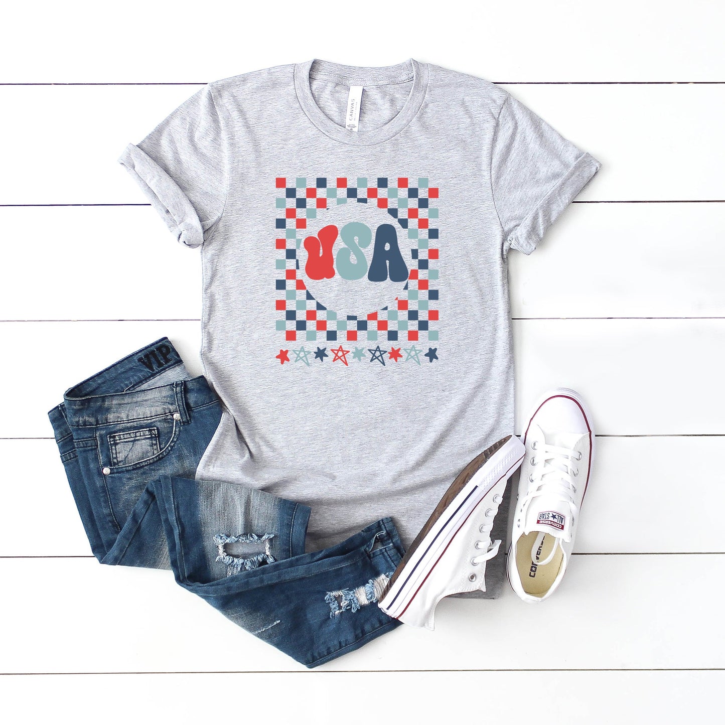 USA Checkerboard | Youth Short Sleeve Crew Neck by The Juniper Shop