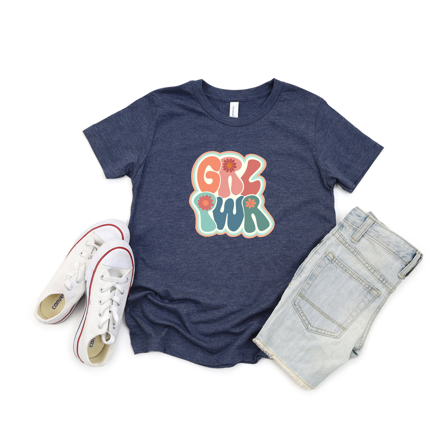 Retro Girl Power Colorful | Youth Short Sleeve Crew Neck by The Juniper Shop