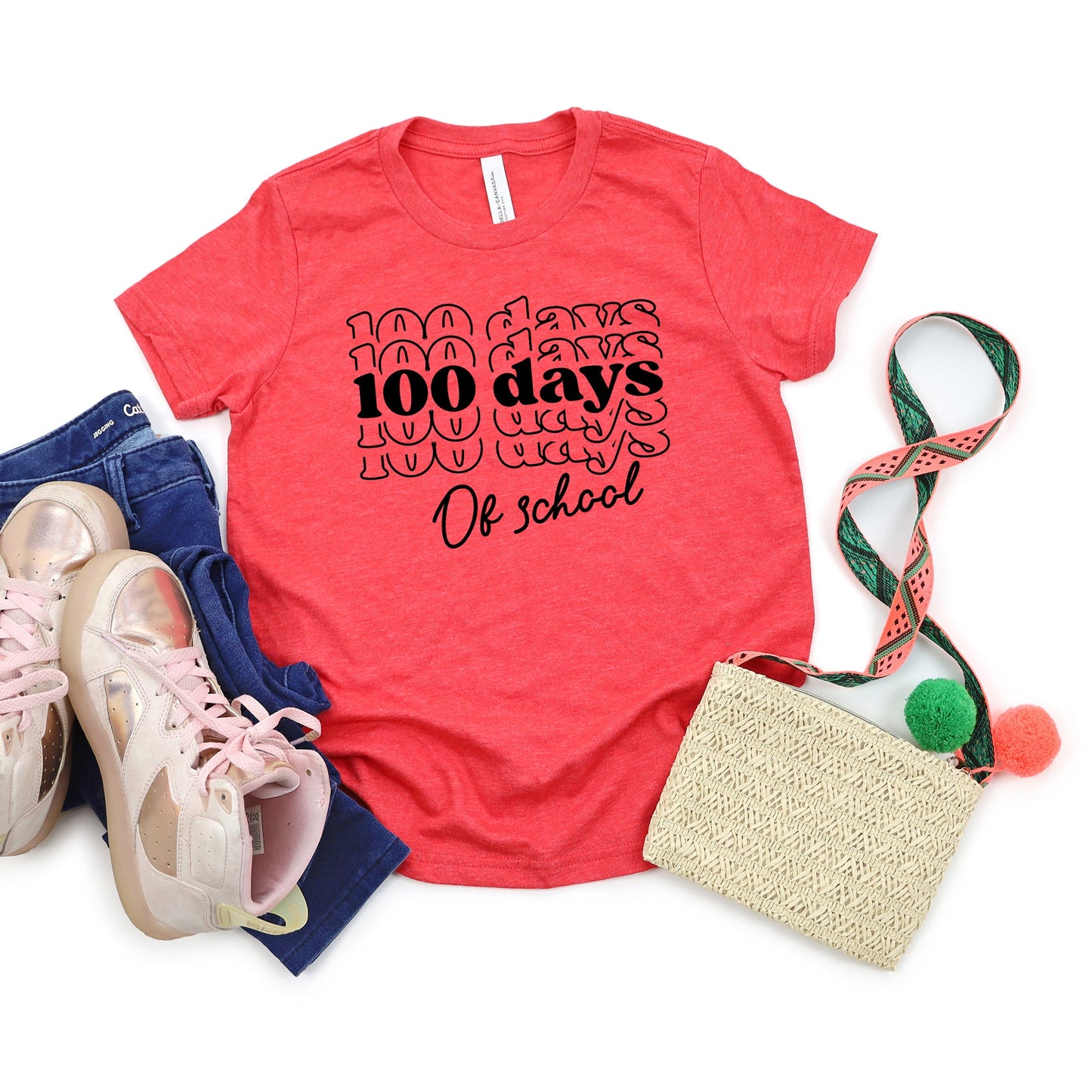 100 Days Of School Stacked | Youth Graphic Short Sleeve Tee by The Juniper Shop