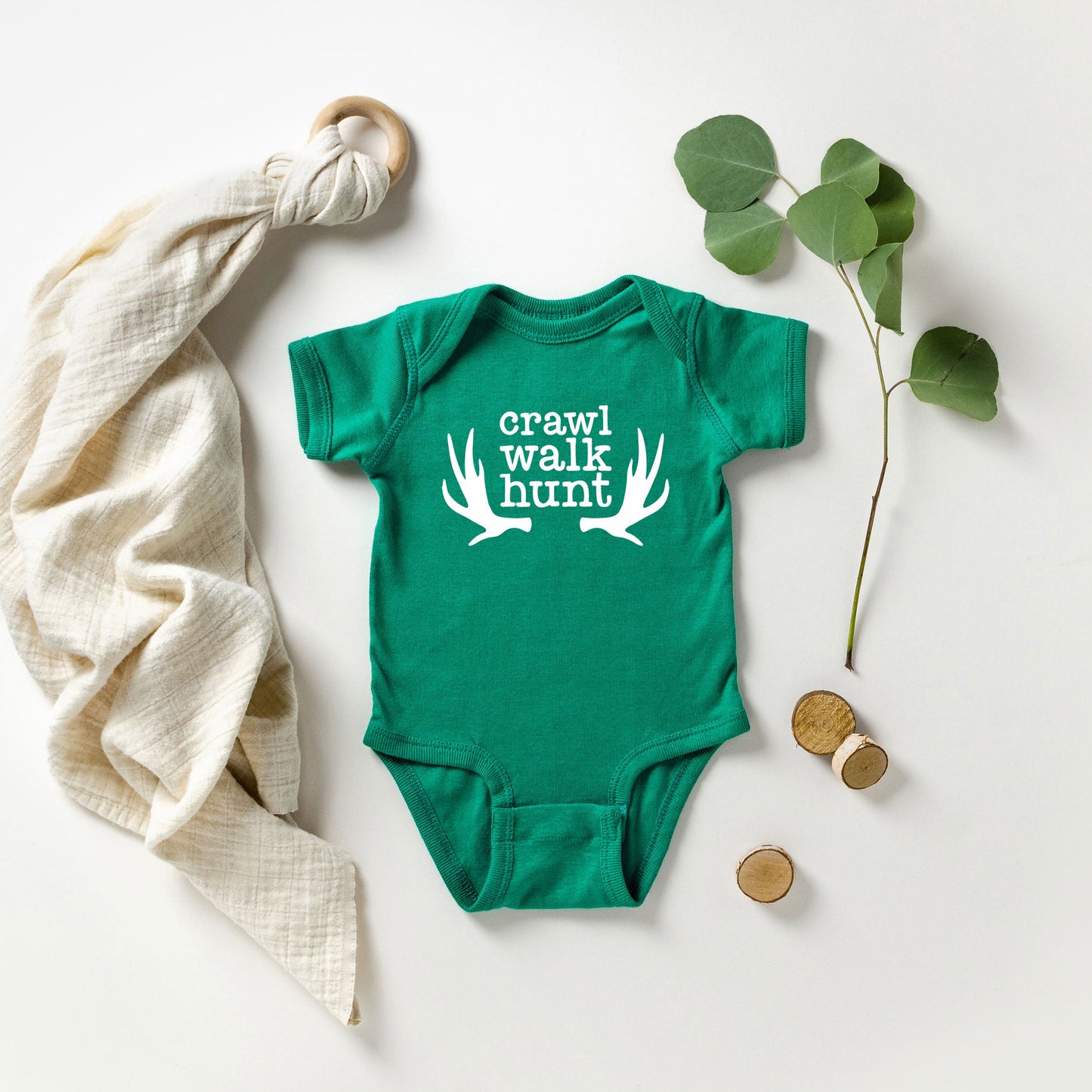 Crawl Walk Hunt | Baby Graphic Short Sleeve Onesie by The Juniper Shop