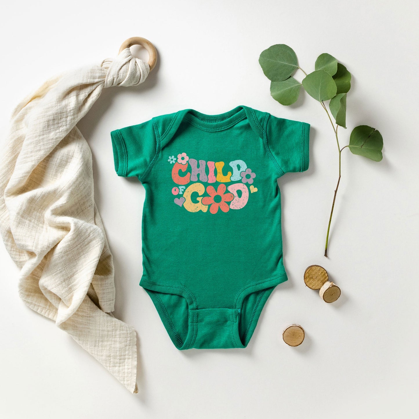 Child Of God Flowers | Baby Graphic Short Sleeve Onesie by The Juniper Shop