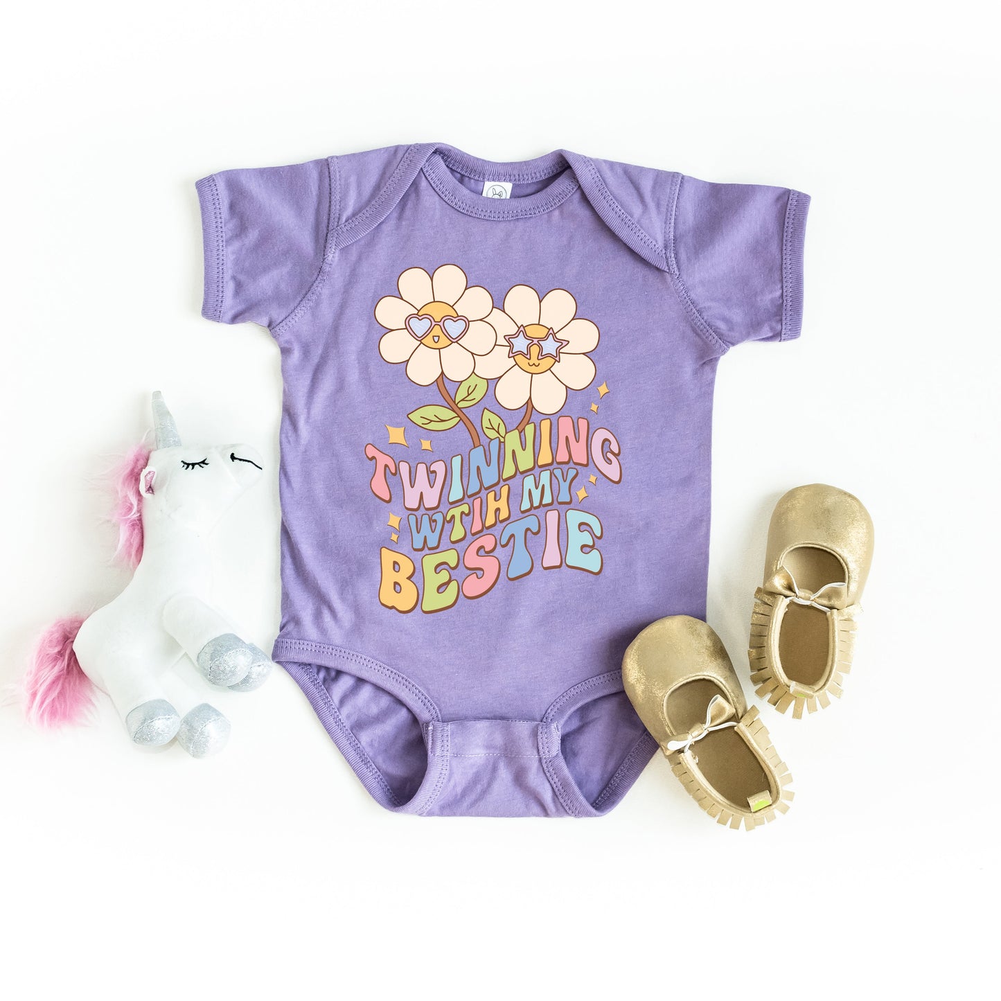 Twinning With Bestie | Baby Graphic Short Sleeve Onesie by The Juniper Shop