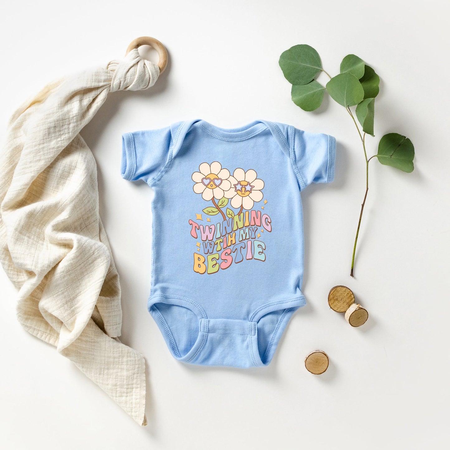 Twinning With Bestie | Baby Graphic Short Sleeve Onesie by The Juniper Shop