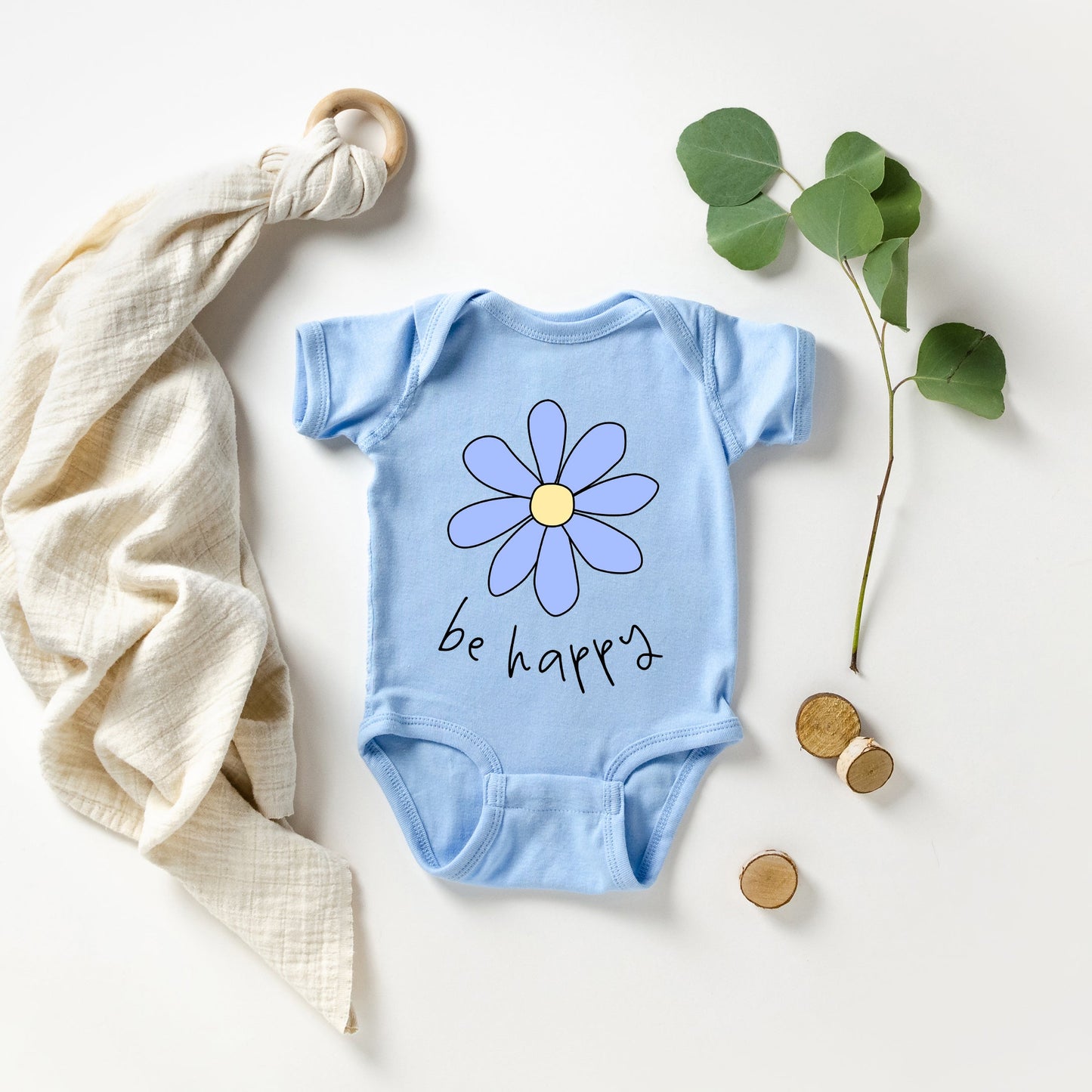 Be Happy Flower | Baby Graphic Short Sleeve Onesie by The Juniper Shop