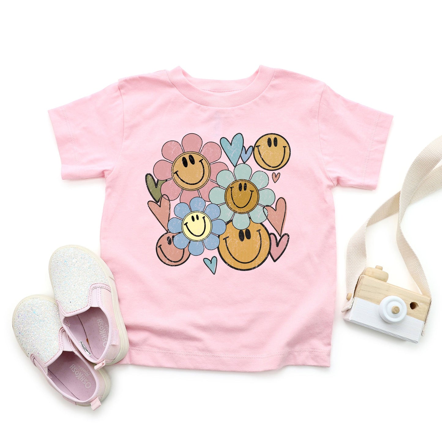 Flower Smiley Face | Toddler Graphic Short Sleeve Tee by The Juniper Shop