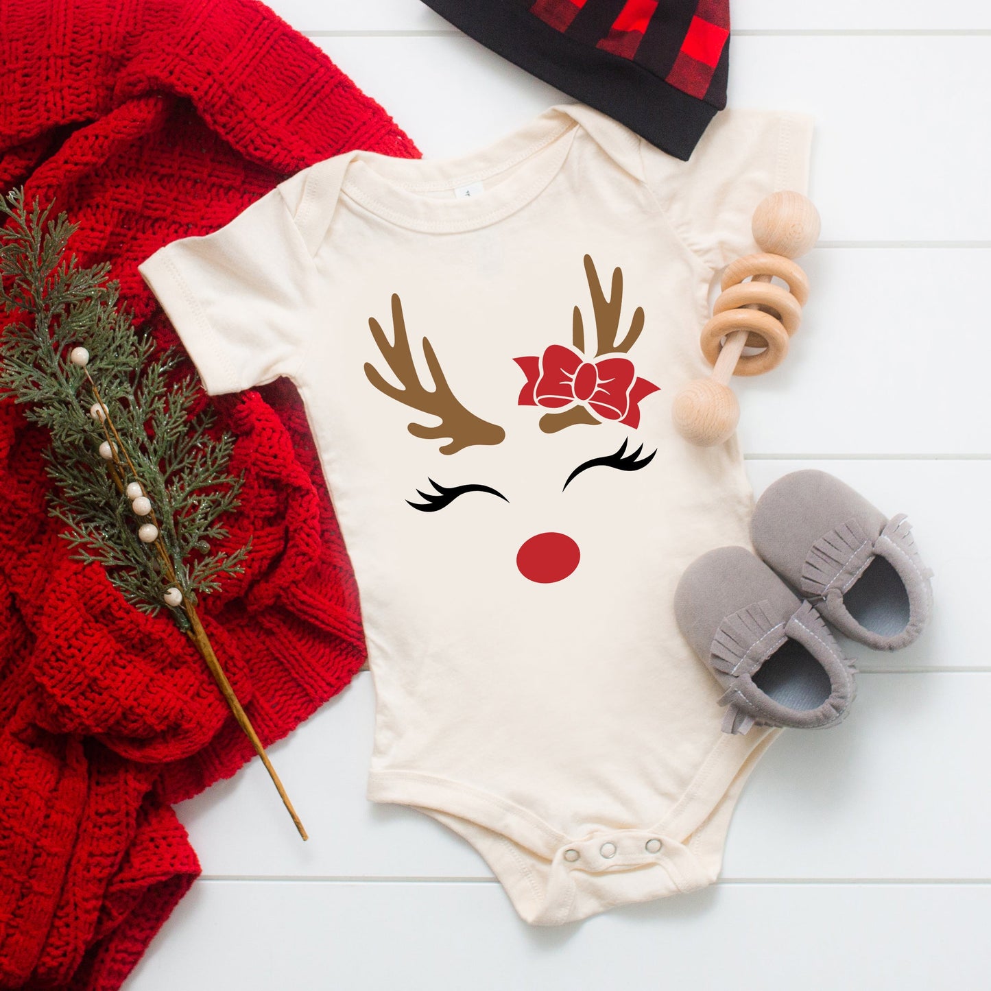 Reindeer Girl | Baby Graphic Short Sleeve Onesie by The Juniper Shop