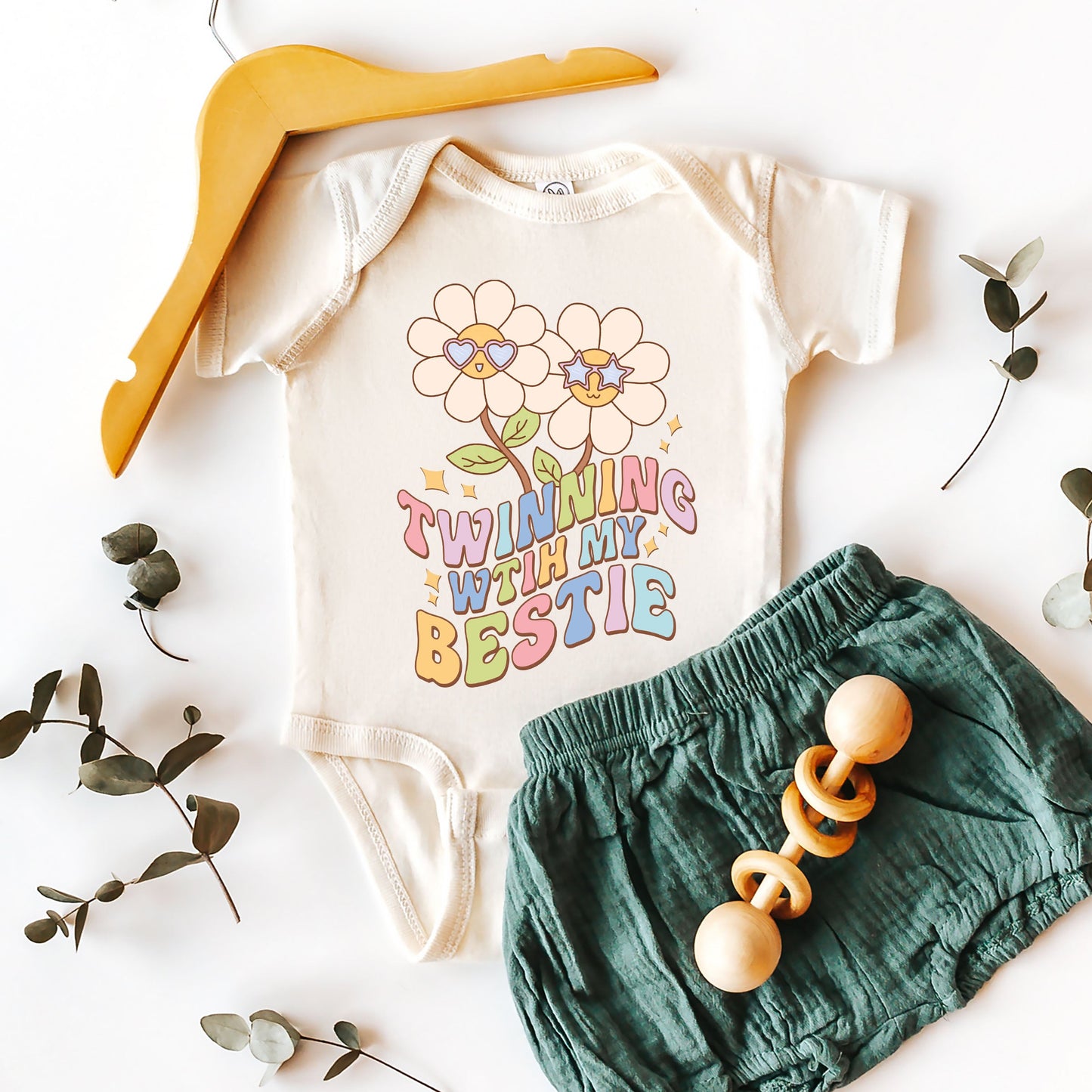 Twinning With Bestie | Baby Graphic Short Sleeve Onesie by The Juniper Shop