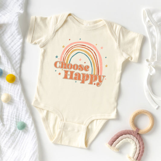 Choose Happy Rainbow | Baby Graphic Short Sleeve Onesie by The Juniper Shop