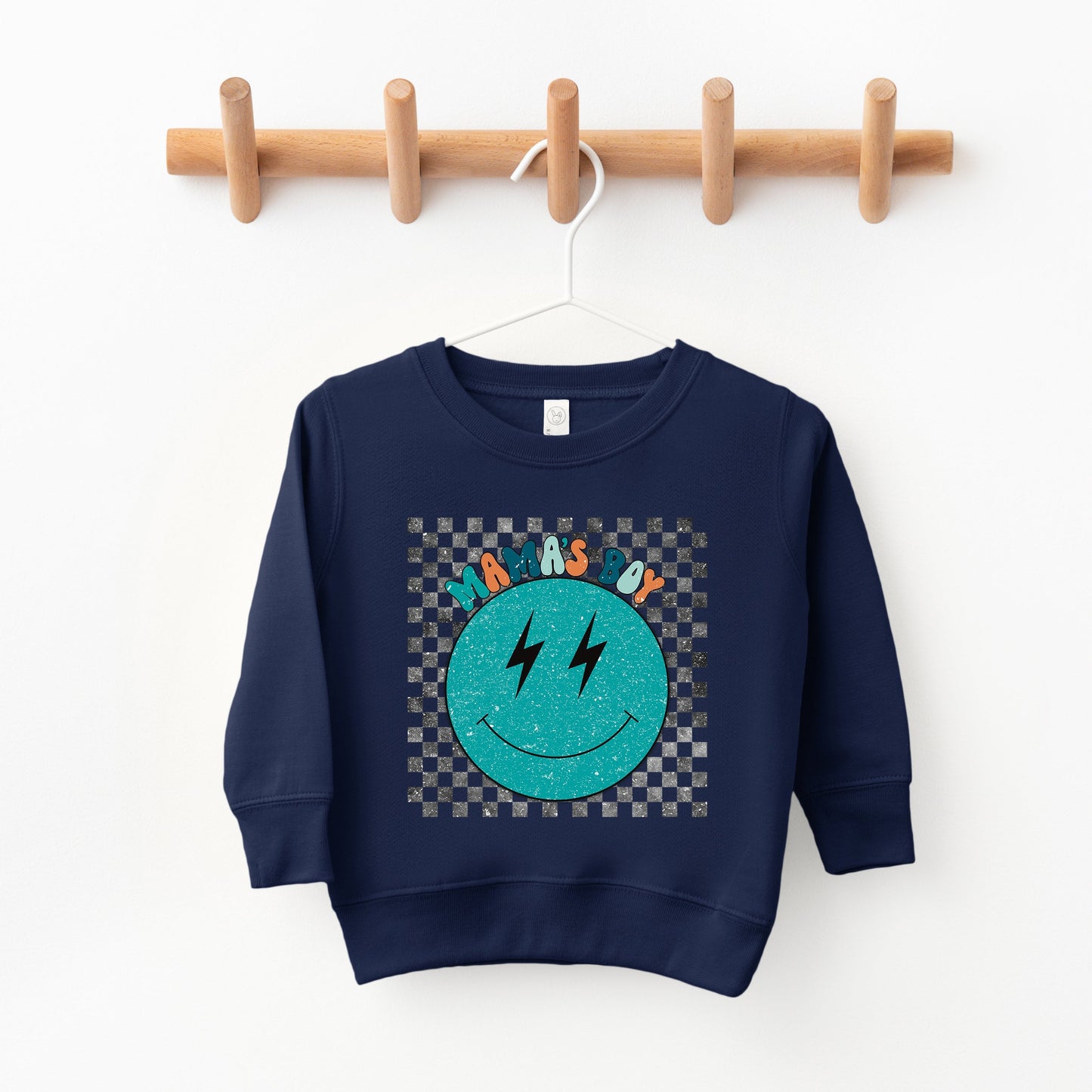 Mama's Boy Checkered Smiley Face | Toddler Sweatshirt by The Juniper Shop