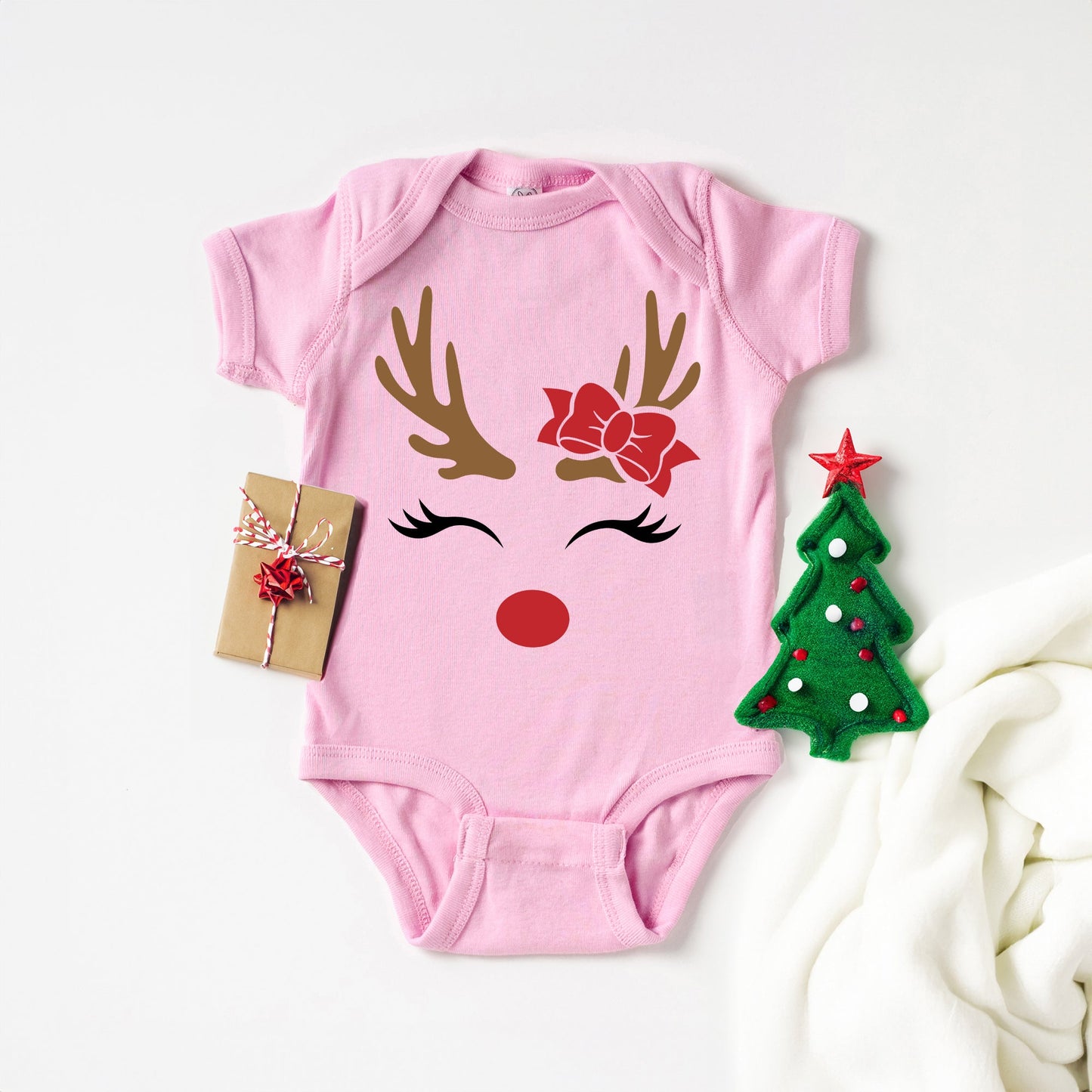 Reindeer Girl | Baby Graphic Short Sleeve Onesie by The Juniper Shop