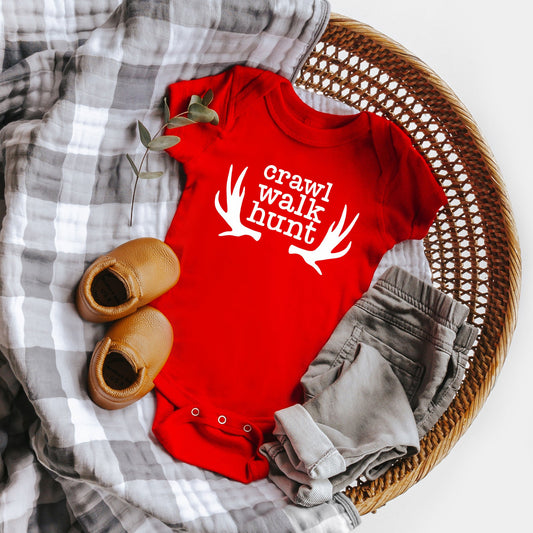 Crawl Walk Hunt | Baby Graphic Short Sleeve Onesie by The Juniper Shop