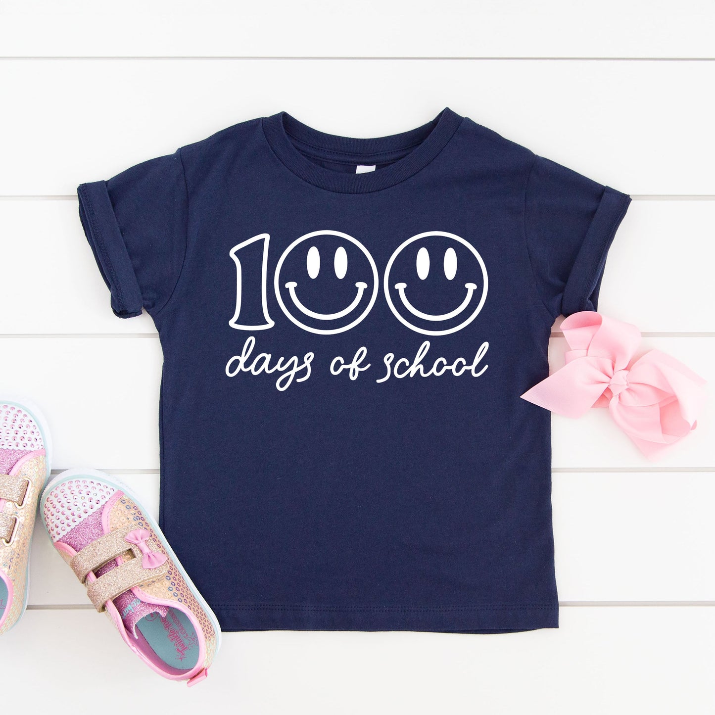 100 Days Of School Smiley Face | Toddler Graphic Short Sleeve Tee by The Juniper Shop