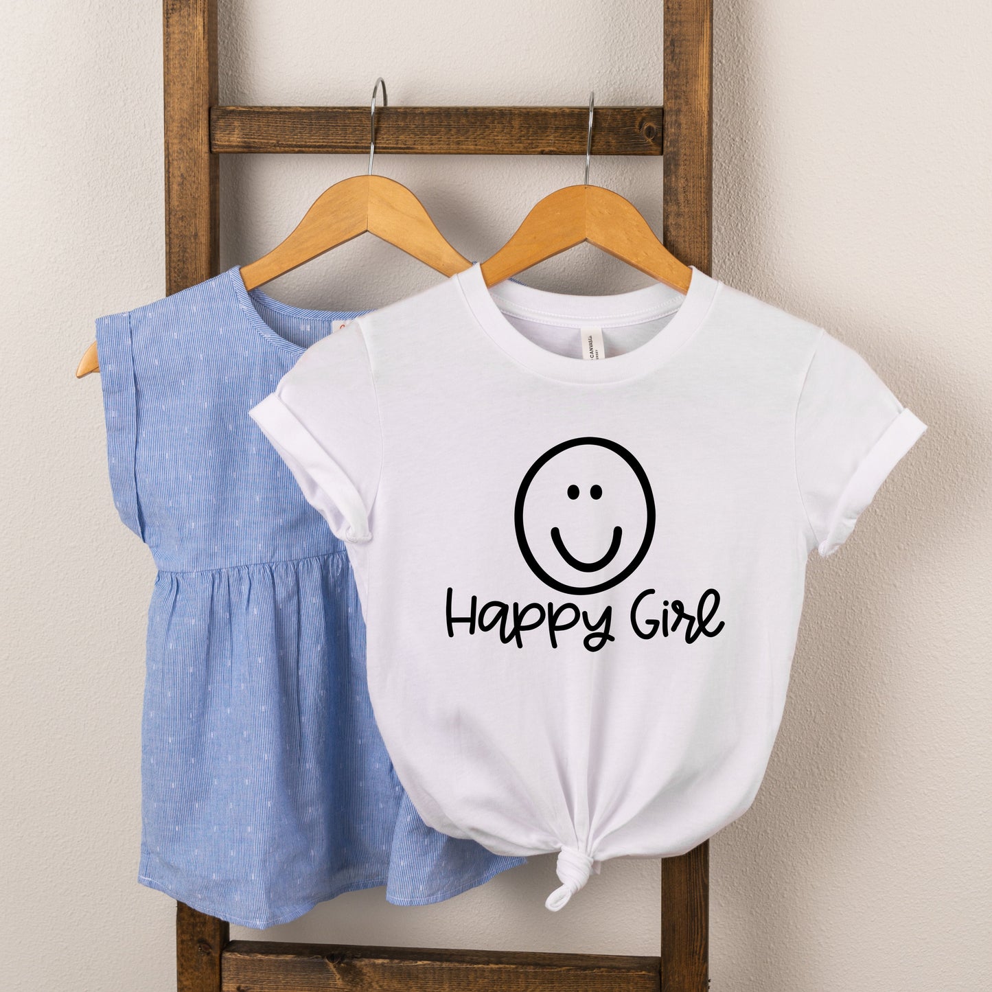 Happy Girl Smiley Face | Toddler Short Sleeve Crew Neck by The Juniper Shop