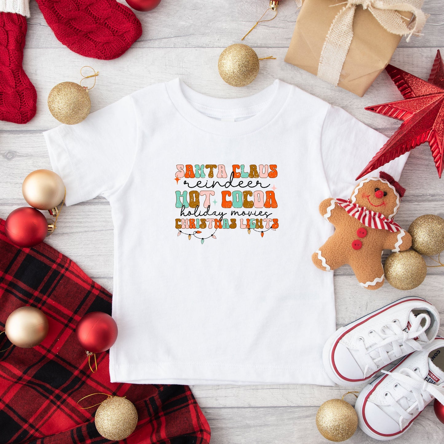 Santa Cocoa Christmas Lights | Toddler Short Sleeve Crew Neck by The Juniper Shop