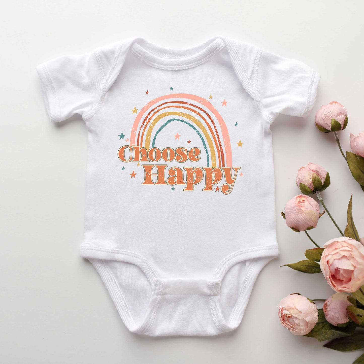 Choose Happy Rainbow | Baby Graphic Short Sleeve Onesie by The Juniper Shop