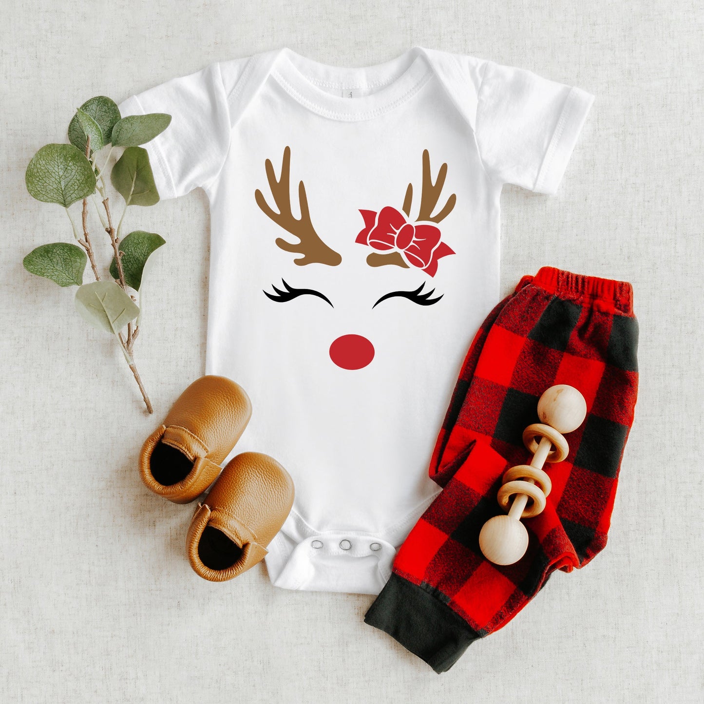 Reindeer Girl | Baby Graphic Short Sleeve Onesie by The Juniper Shop