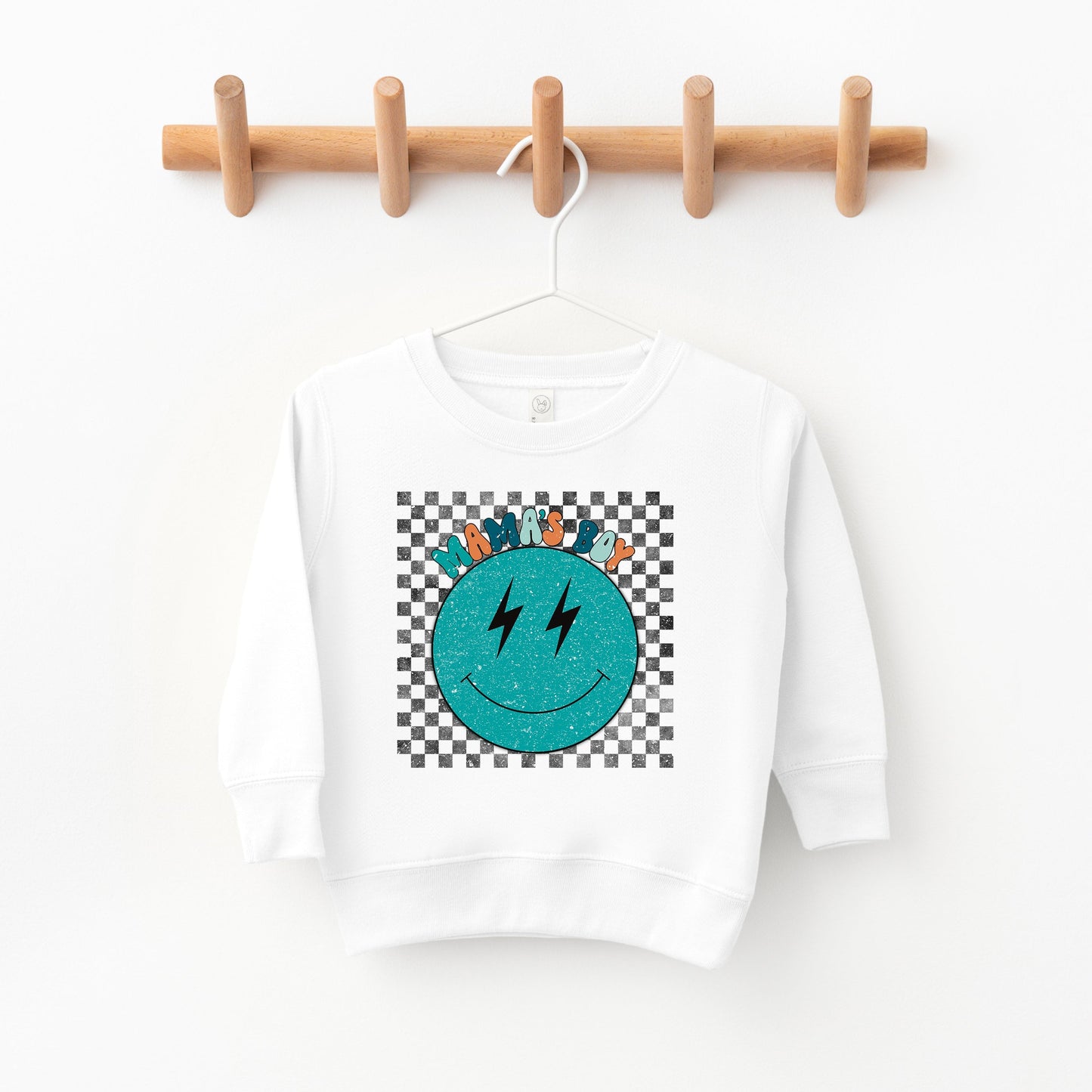 Mama's Boy Checkered Smiley Face | Toddler Sweatshirt by The Juniper Shop