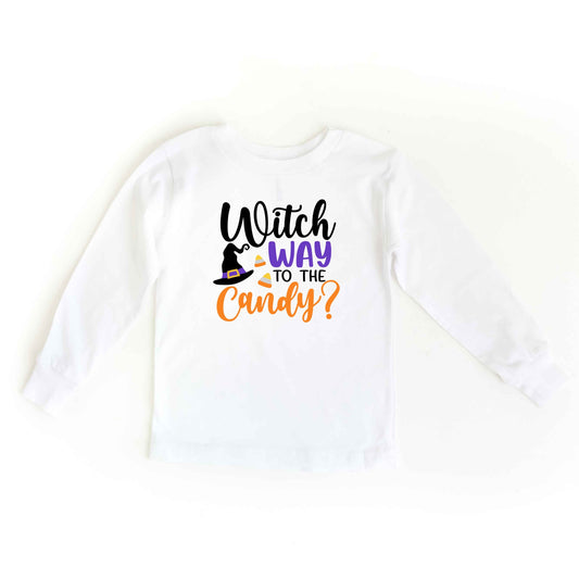 Witch Way To The Candy | Youth Graphic Long Sleeve Tee by The Juniper Shop