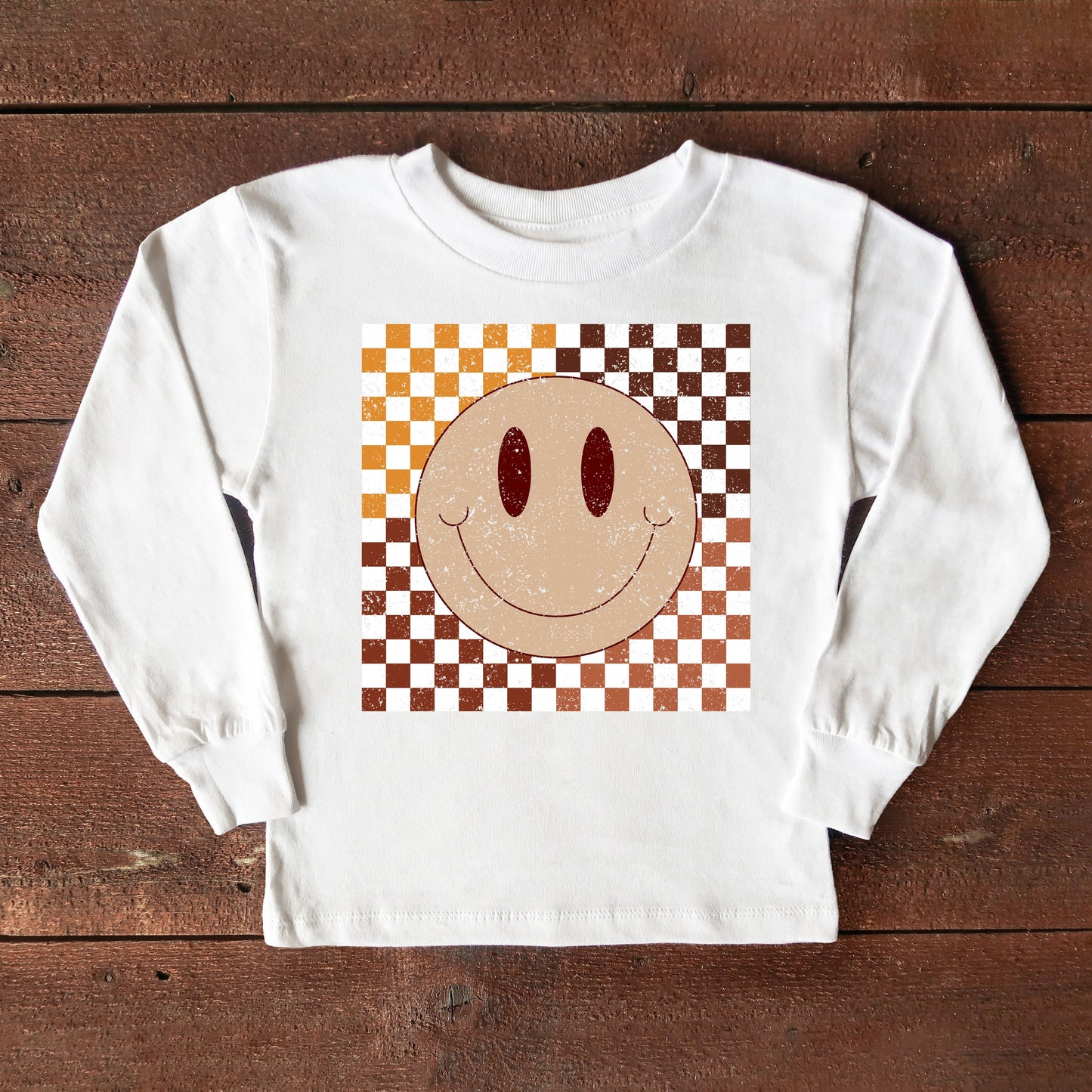 Fall Checkered Smiley | Toddler Long Sleeve Tee by The Juniper Shop