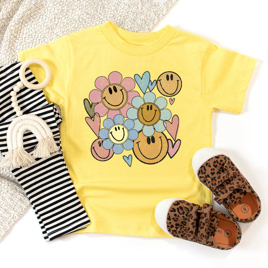 Flower Smiley Face | Toddler Graphic Short Sleeve Tee by The Juniper Shop